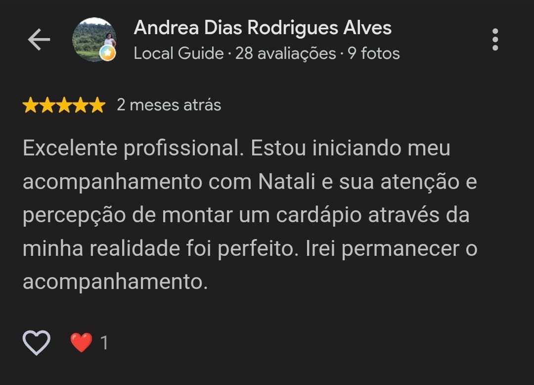 Avaliação real de cinco estrelas publicada por uma paciente